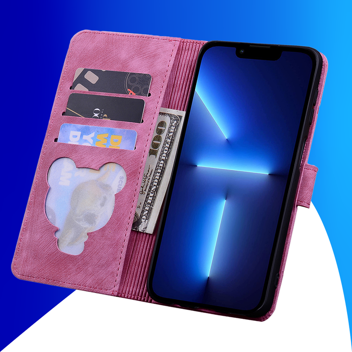 JVS Products iPhone 17 Pro Max hoesje - Bookcase - Koord - Pasjeshouder - Portemonnee - Camerabescherming - Bloemenpatroon - Kunstleer - Roze