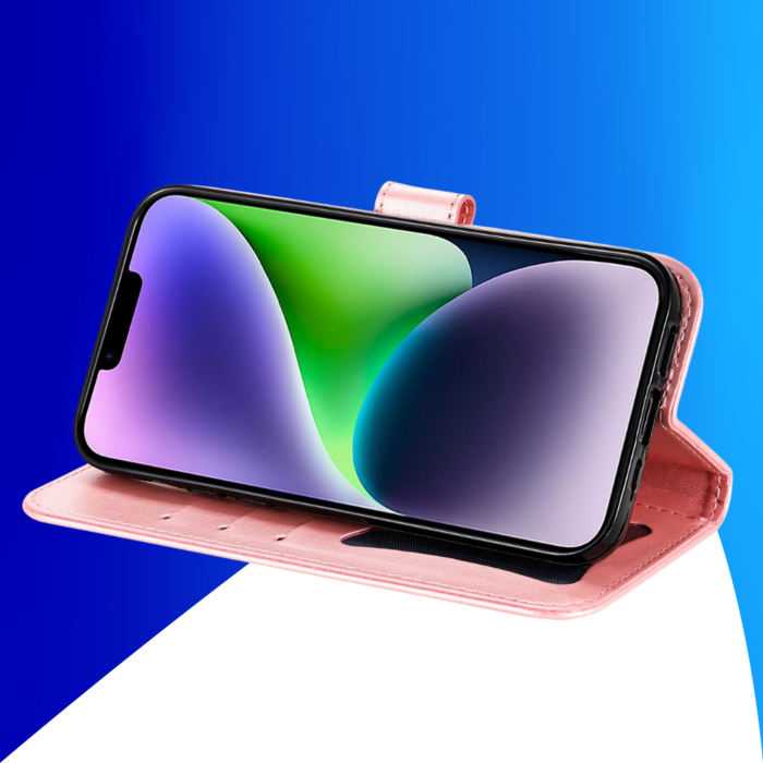 JVS Products iPhone 17 Pro Max hoesje - Bookcase - Pasjeshouder - Portemonnee - Bloemenprint - Kunstleer - Rose Goud