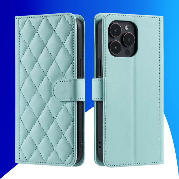 JVS Products iPhone 17 Air hoesje - Bookcase - Pasjeshouder - Koord - Kunstleer - Turquoise