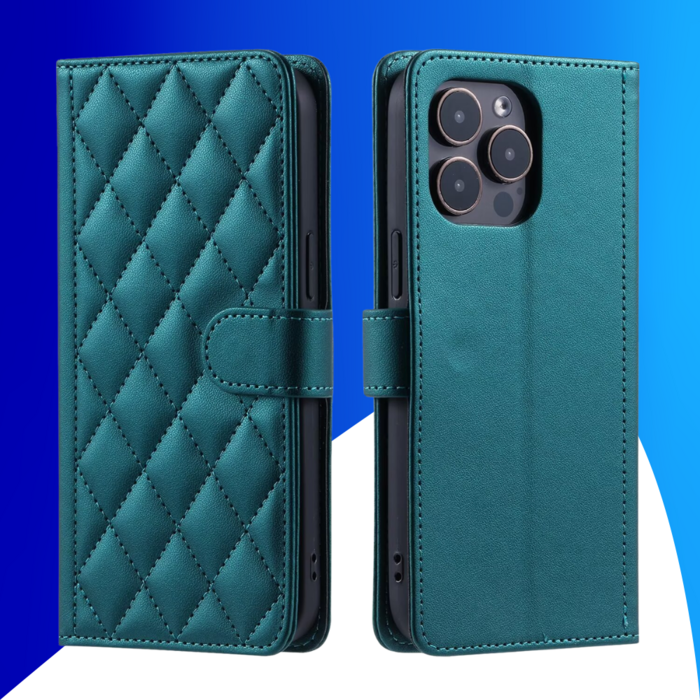 JVS Products iPhone 17 Pro Max hoesje - Bookcase - Pasjeshouder - Koord - Kunstleer - Groen