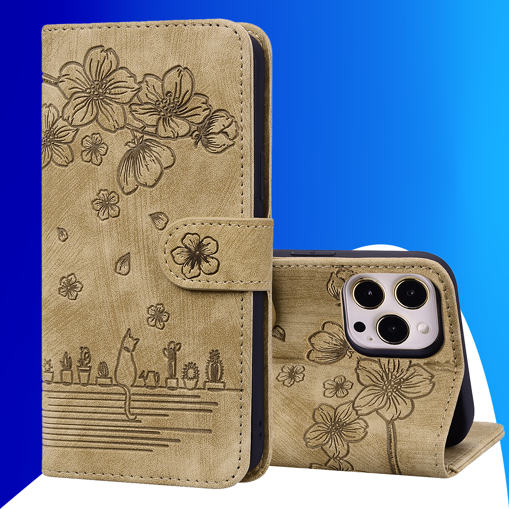 JVS Products iPhone 17 Air hoesje - Bookcase - Koord - Pasjeshouder - Portemonnee - Camerabescherming - Bloemenpatroon - Kunstleer - Bruin