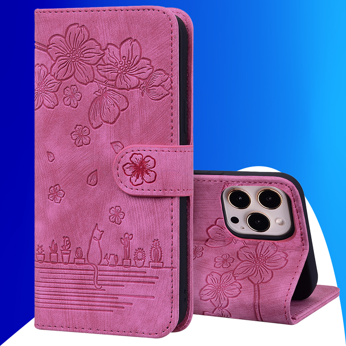 JVS Products iPhone 17 Air hoesje - Bookcase - Koord - Pasjeshouder - Portemonnee - Camerabescherming - Bloemenpatroon - Kunstleer - Roze