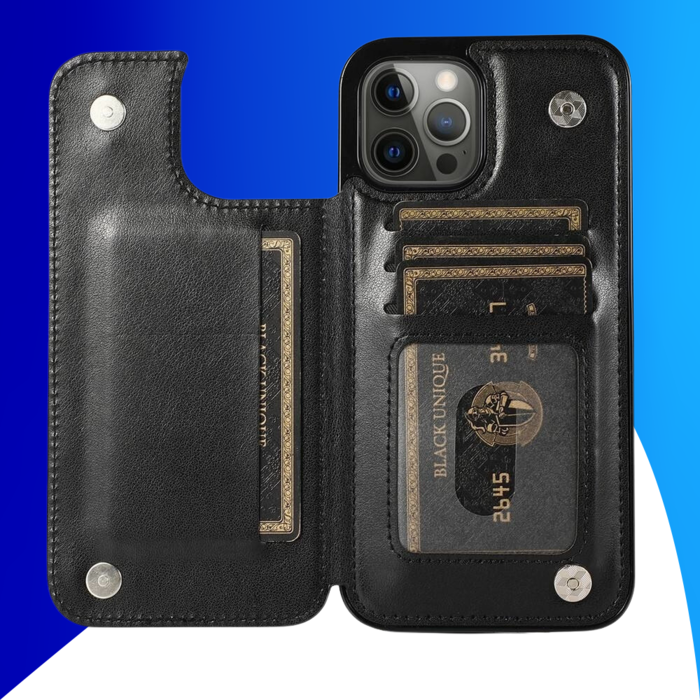 JVS Products iPhone 17 hoesje - Backcover - Pasjeshouder - Portemonnee - Bloemenprint - Kunstleer - Zwart