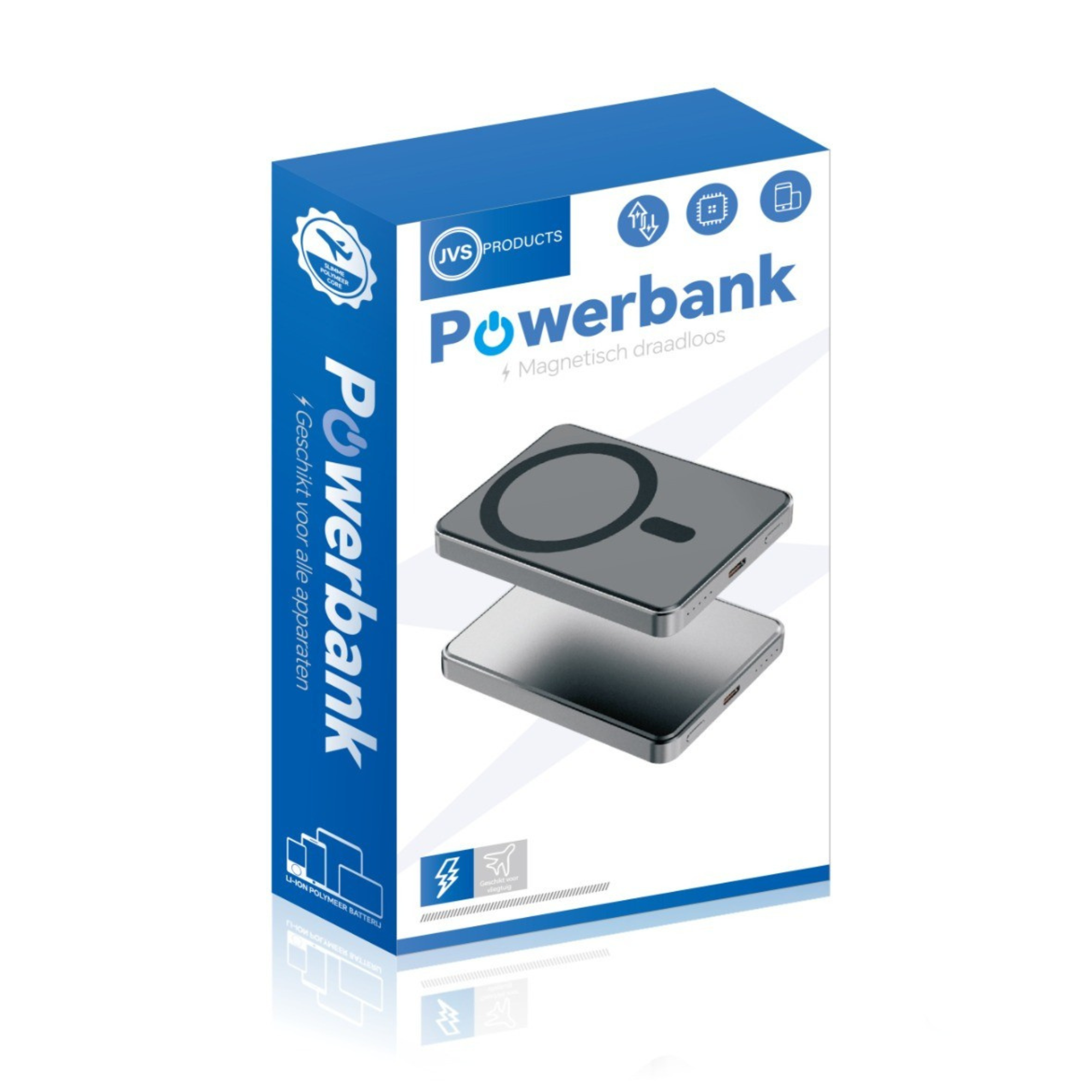 JVS Products Draadloze Powerbank 10000mAh - 20W Snellader - Geschikt voor MagSafe - 1x USB C input en output - USB-C kabel en Magnetische ring meegeleverd - Powerbank klein - Powerbank lichtgewicht - Zwart