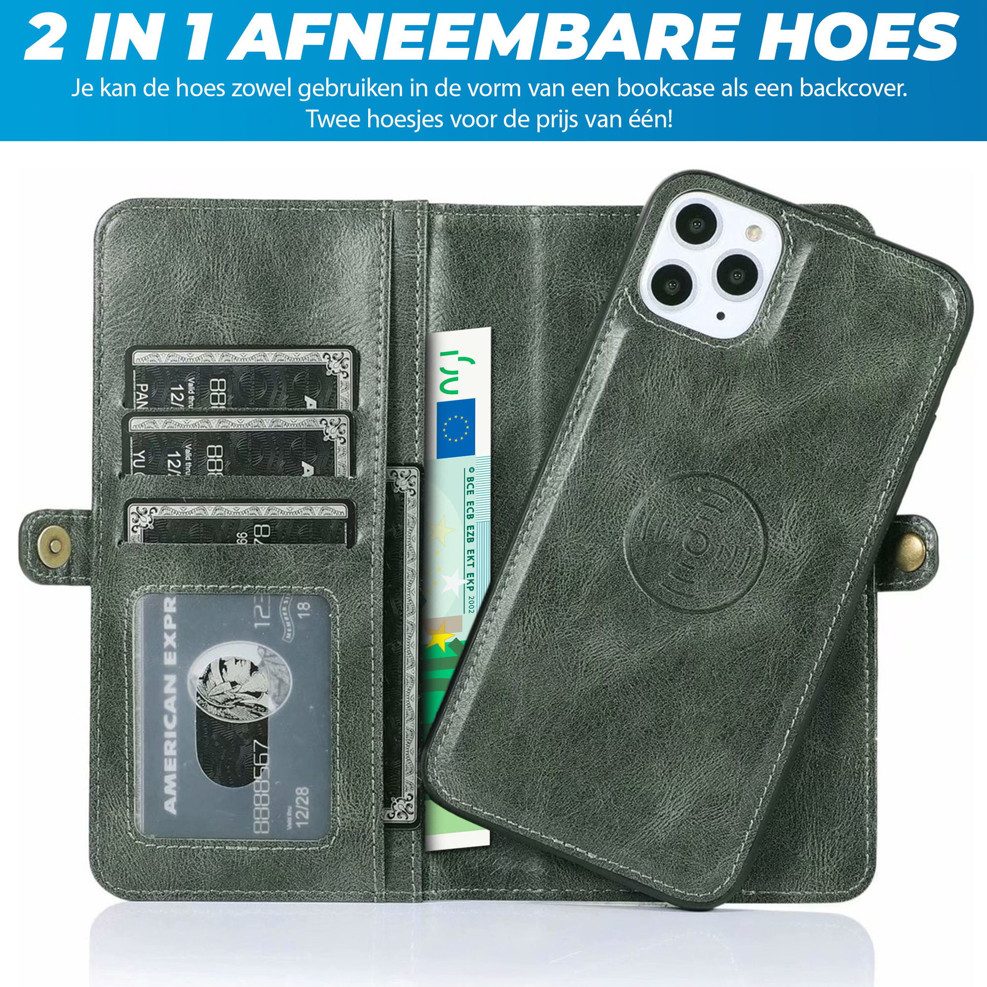 JVS Products Samsung Galaxy S26 Plus hoesje - Bookcase - Afneembaar 2 in 1 - Backcover - Pasjeshouder - Portemonnee - Kunstleer - Groen