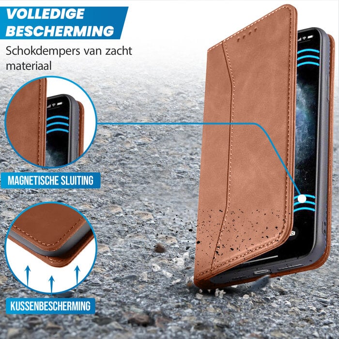 JVS Products Samsung Galaxy S26 Ultra hoesje - Bookcase - Pasjeshouder - Portemonnee - Kunstleer - Bruin