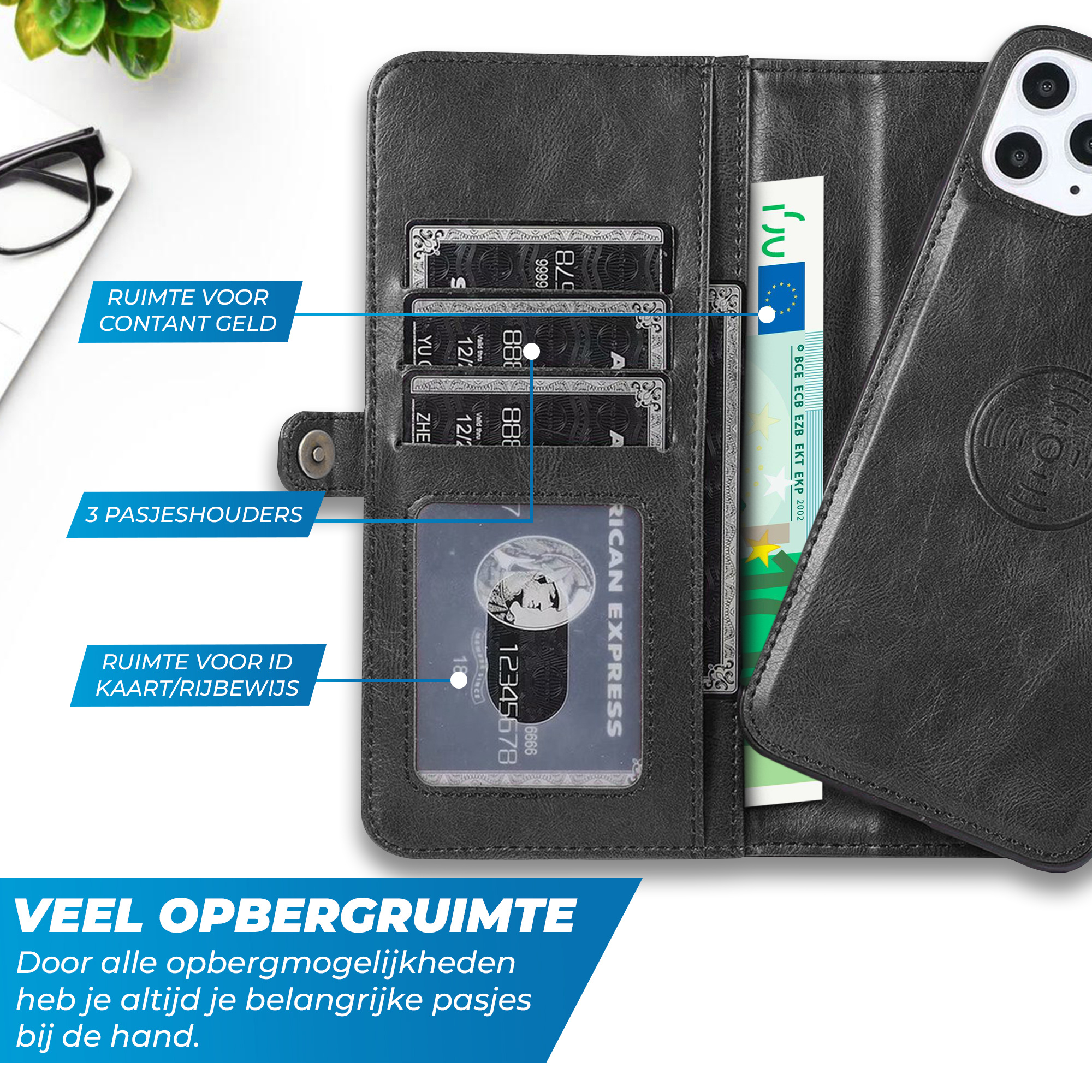 JVS Products Samsung Galaxy S26 hoesje - Bookcase - Afneembaar 2 in 1 - Backcover - Pasjeshouder - Portemonnee - Kunstleer - Zwart
