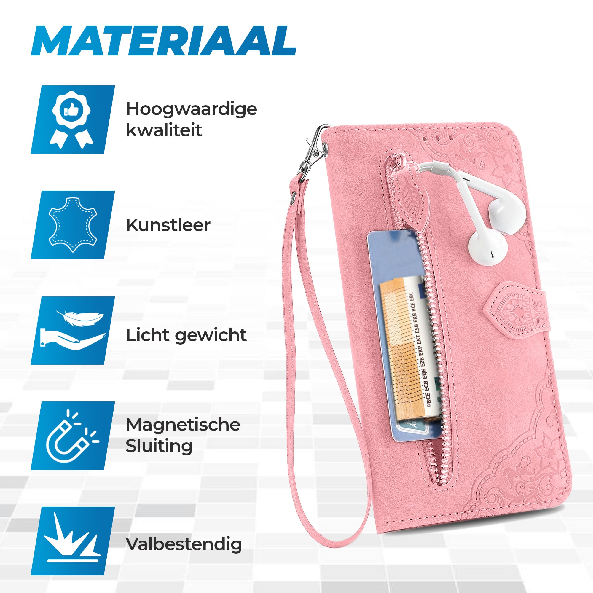 JVS Products Samsung Galaxy S26 hoesje - Bookcase - Koord - Pasjeshouder - Portemonnee - Bloemenpatroon - Kunstleer - Roze