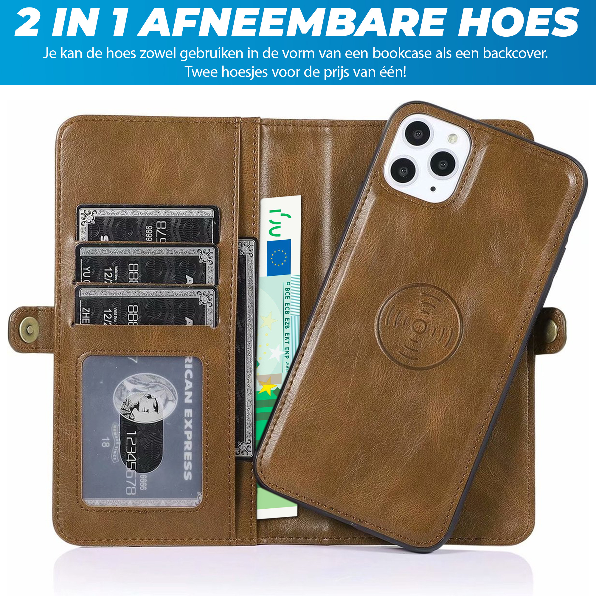 JVS Products Samsung Galaxy S26 Plus hoesje - Bookcase - Afneembaar 2 in 1 - Backcover - Pasjeshouder - Portemonnee - Kunstleer - Bruin