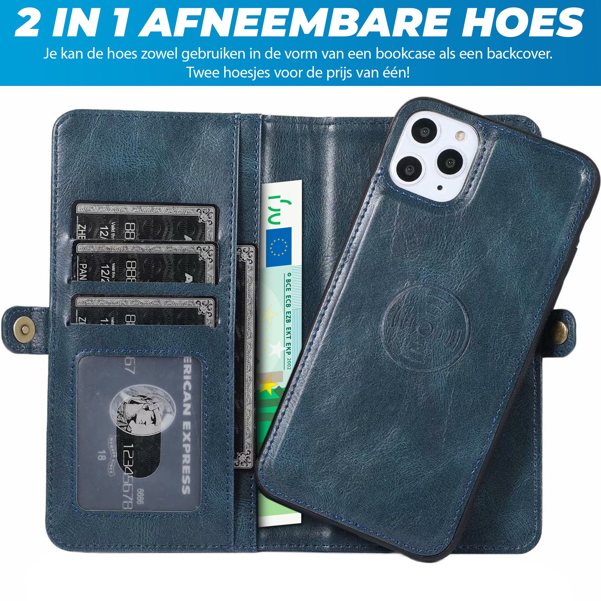 JVS Products Samsung Galaxy S26 Plus hoesje - Bookcase - Afneembaar 2 in 1 - Backcover - Pasjeshouder - Portemonnee - Kunstleer - Blauw
