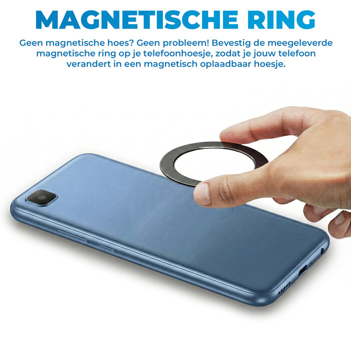 JVS Products Draadloze Powerbank 10000mAh - 20W Snellader - Geschikt voor MagSafe - 1x USB C input en output - USB-C kabel en Magnetische ring meegeleverd - Powerbank klein - Powerbank lichtgewicht - Zwart