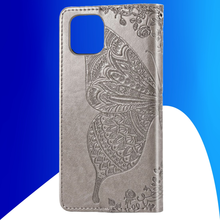 JVS Products Samsung Galaxy A17 hoesje - Bookcase - Pasjeshouder - Portemonnee - Vlinderpatroon - Kunstleer - Grijs