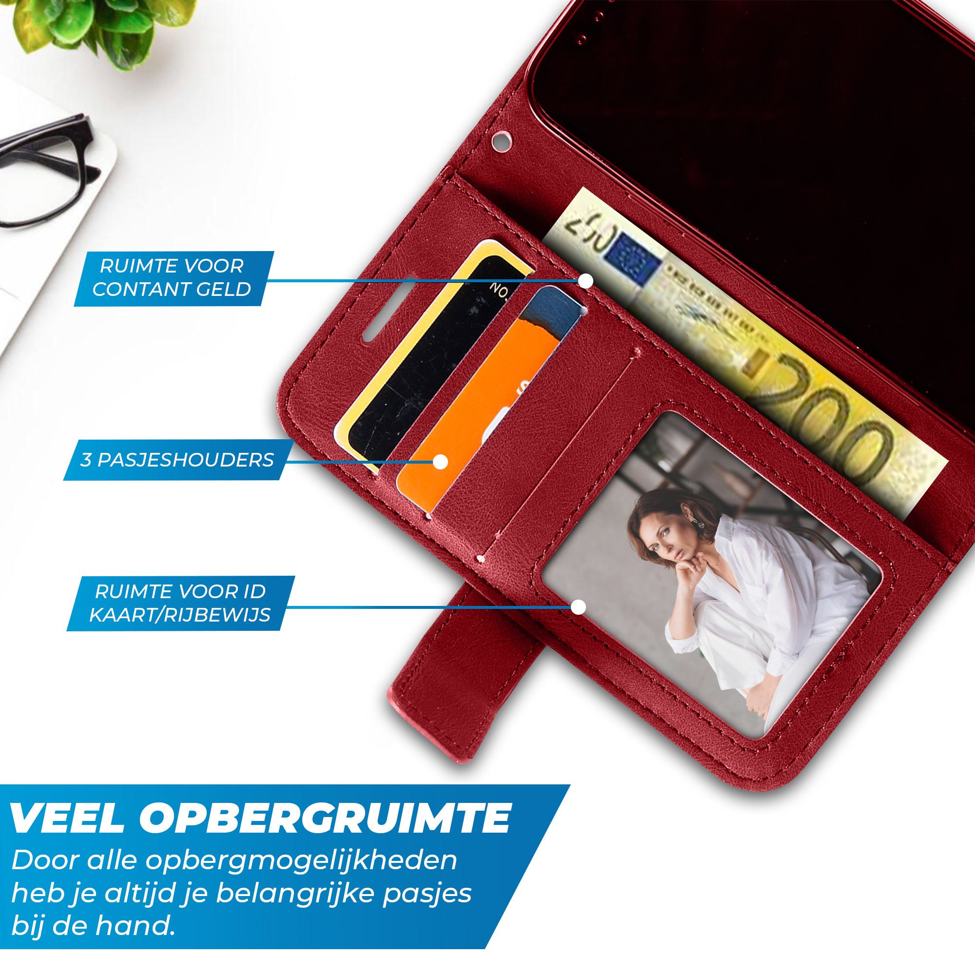 JVS Products iPhone 18 Pro hoesje - Bookcase - Pasjeshouder - Portemonnee - Patroon - Kunstleer - Rood