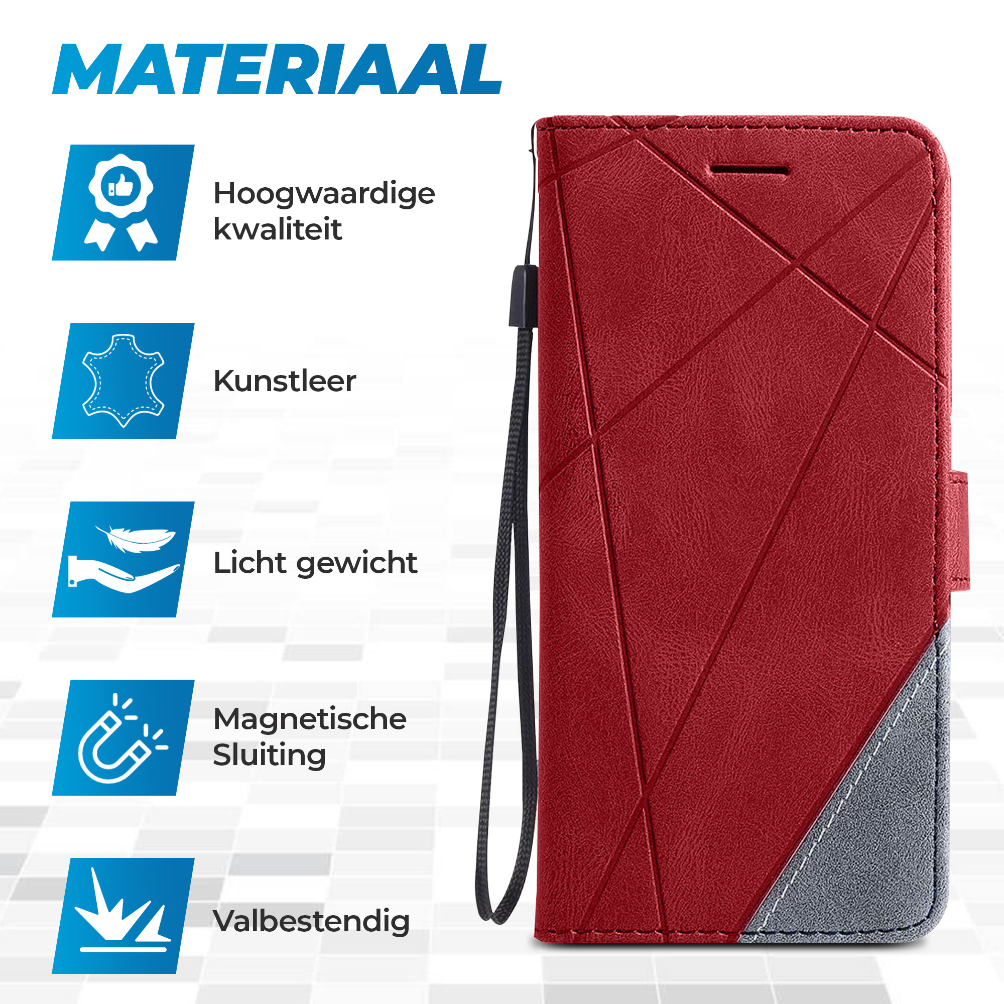 JVS Products iPhone 18 Pro hoesje - Bookcase - Pasjeshouder - Portemonnee - Patroon - Kunstleer - Rood