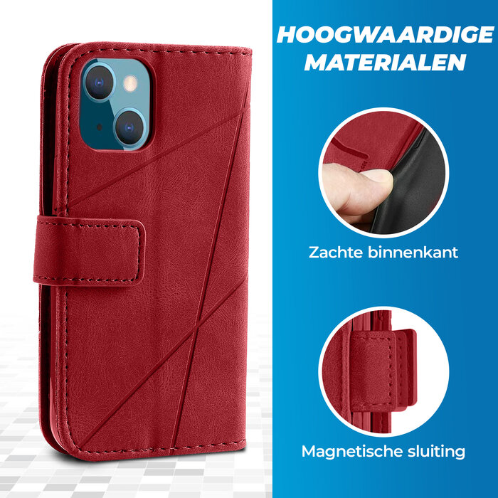 JVS Products iPhone 18 Pro hoesje - Bookcase - Pasjeshouder - Portemonnee - Patroon - Kunstleer - Rood