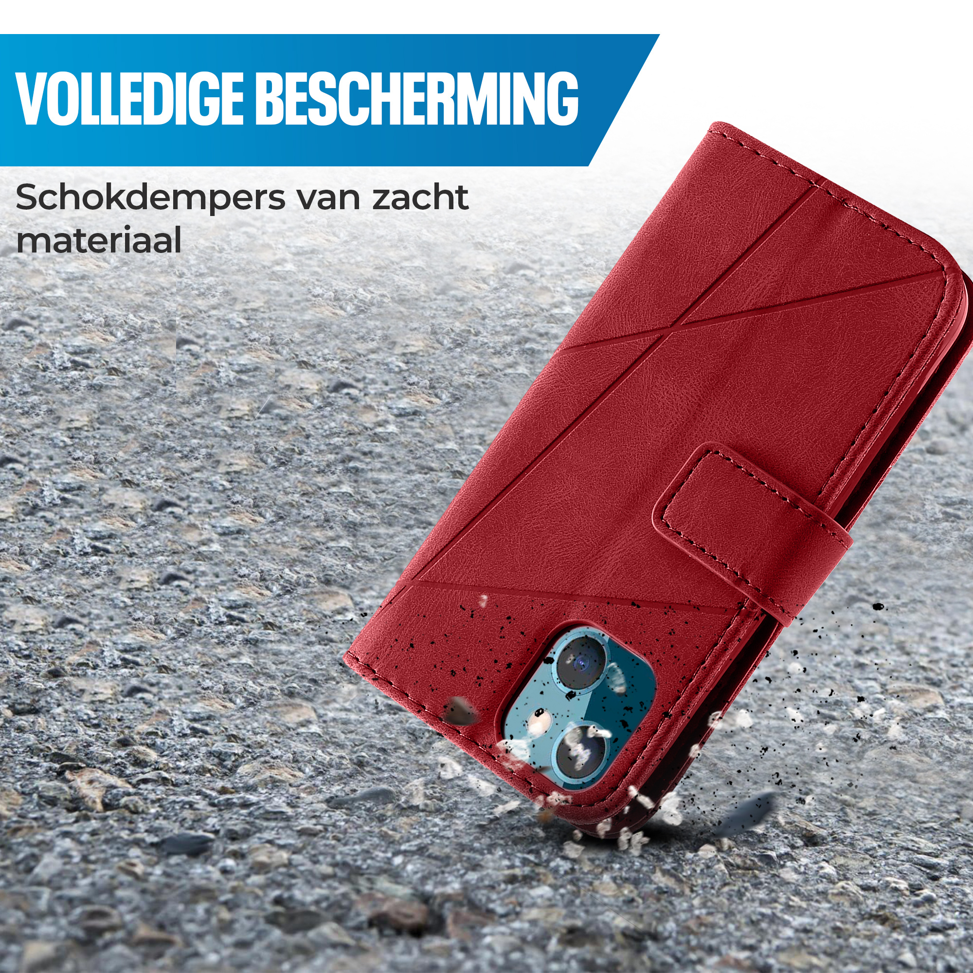 JVS Products iPhone 18 Pro hoesje - Bookcase - Pasjeshouder - Portemonnee - Patroon - Kunstleer - Rood
