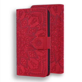 JVS Products iPhone 18 Pro Max hoesje - Bookcase - Pasjeshouder - Portemonnee - Mandalapatroon - Kunstleer - Rood