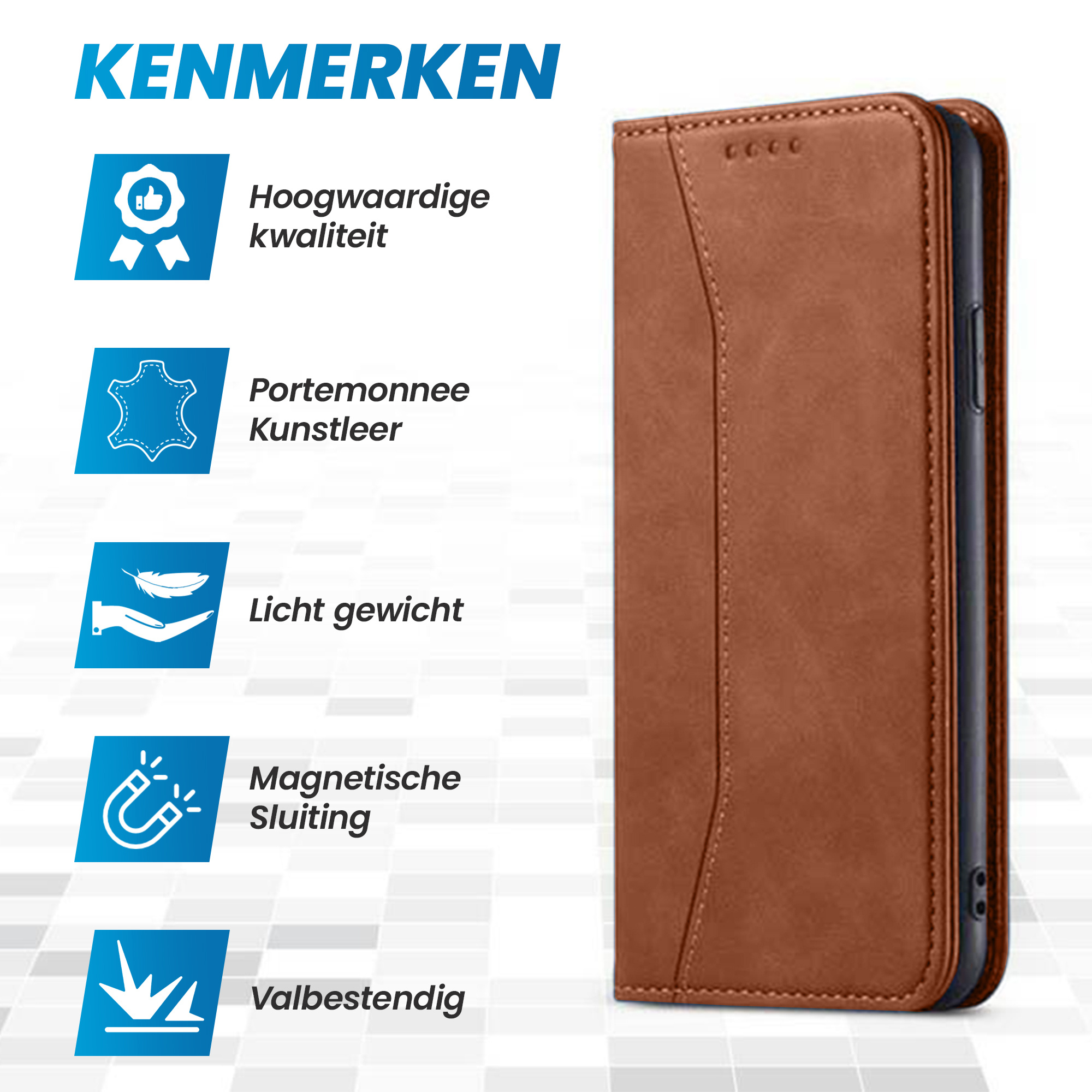 JVS Products iPhone 18 Pro Max hoesje - Bookcase - Pasjeshouder - Portemonnee - Kunstleer - Bruin