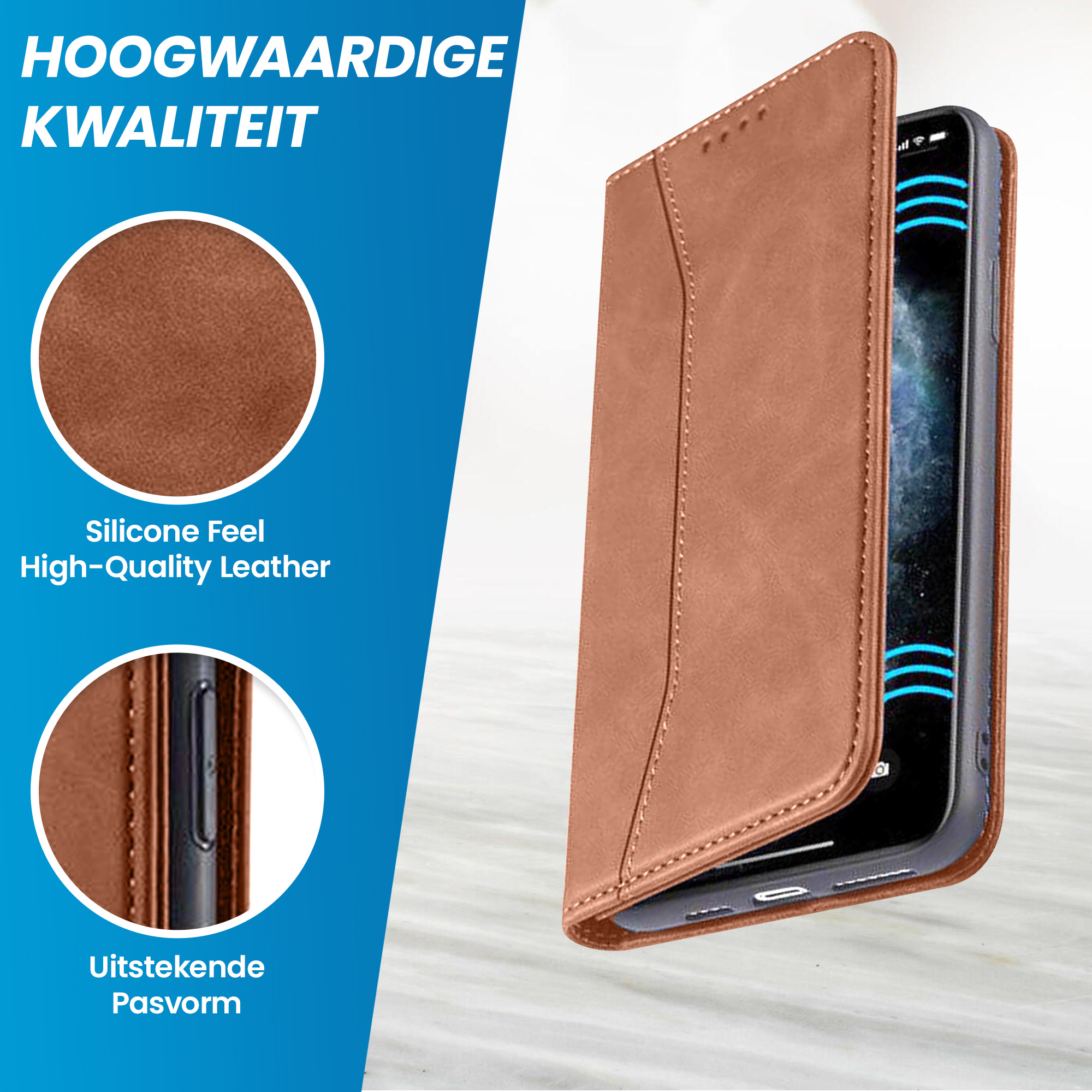 JVS Products iPhone 18 Pro Max hoesje - Bookcase - Pasjeshouder - Portemonnee - Kunstleer - Bruin