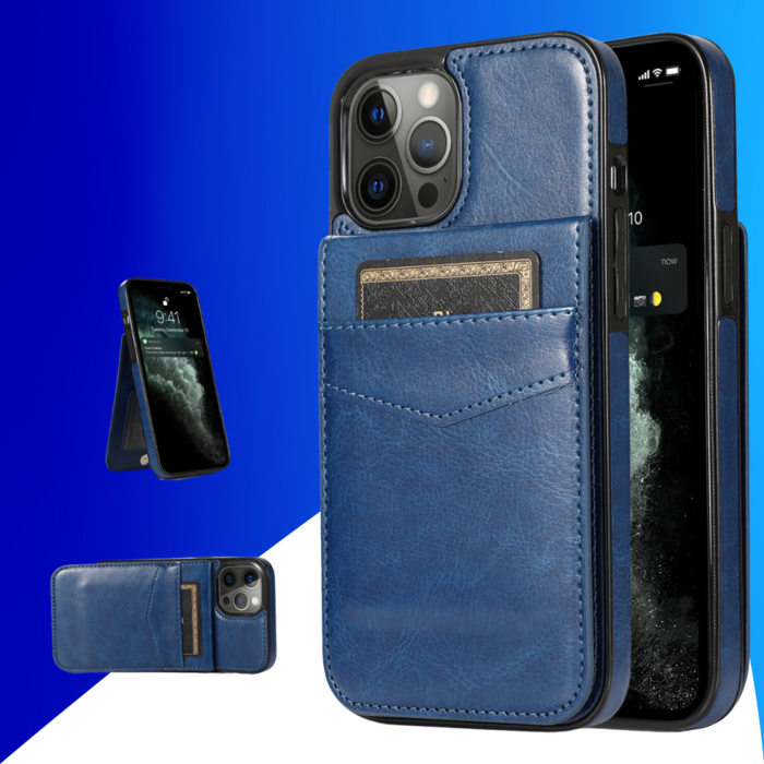 JVS Products iPhone 18 Pro hoesje - Backcover - Pasjeshouder - Portemonnee - Kunstleer - Donkerblauw