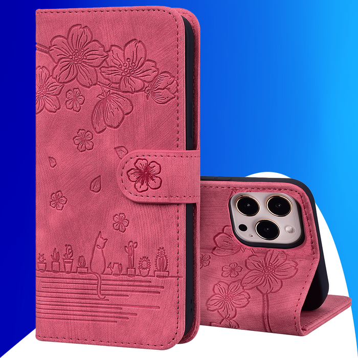 JVS Products iPhone 18 Pro Max hoesje - Bookcase - Koord - Pasjeshouder - Portemonnee - Camerabescherming - Bloemenpatroon - Kunstleer - Bordeaux Rood
