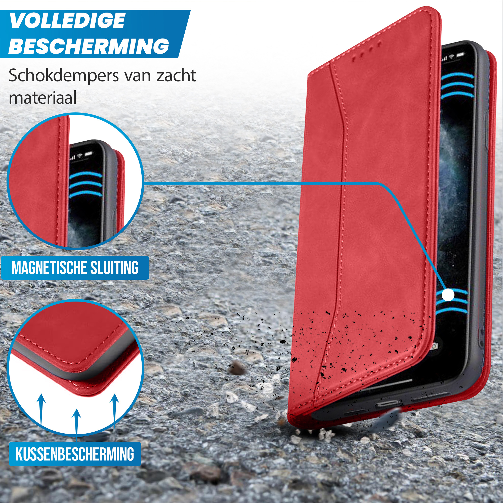 JVS Products iPhone 18 Pro hoesje - Bookcase - Pasjeshouder - Portemonnee - Kunstleer - Rood