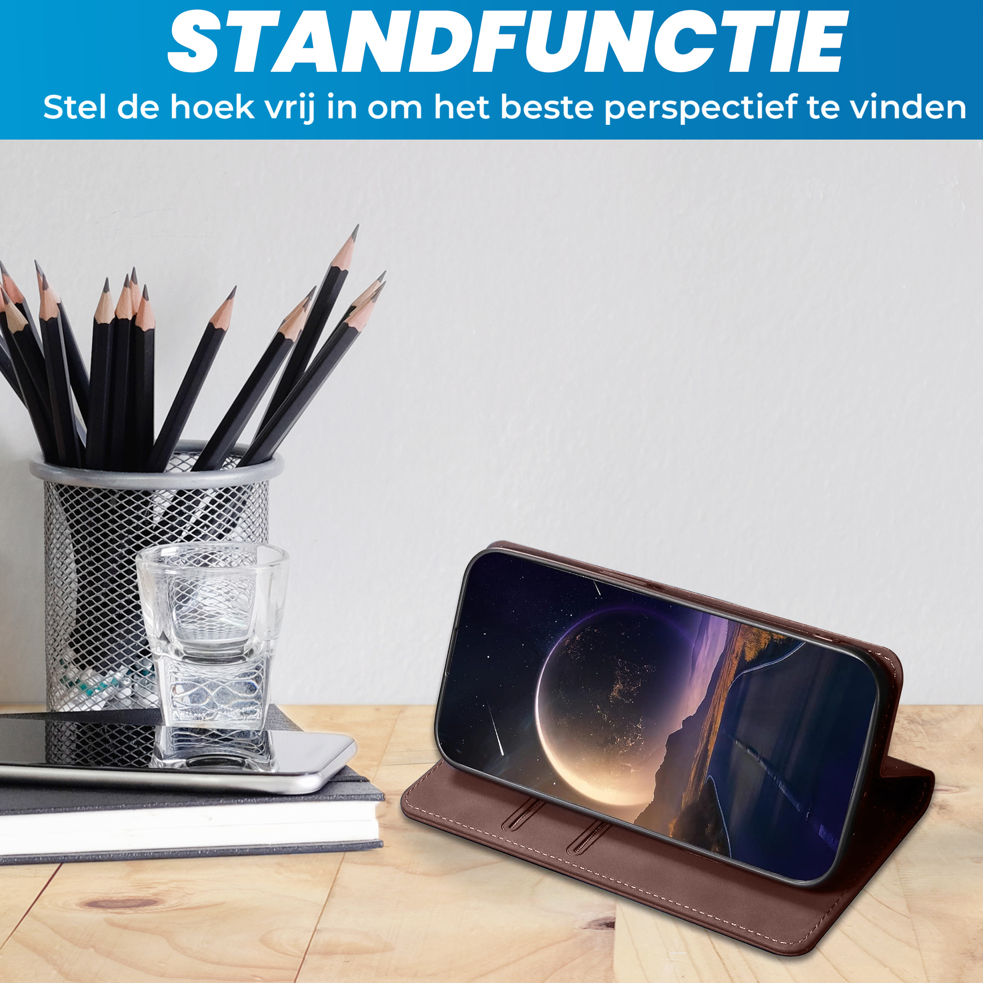 JVS Products iPhone 18 Pro Max hoesje - Bookcase - Pasjeshouder - Portemonnee - Kunstleer - Donkerbruin