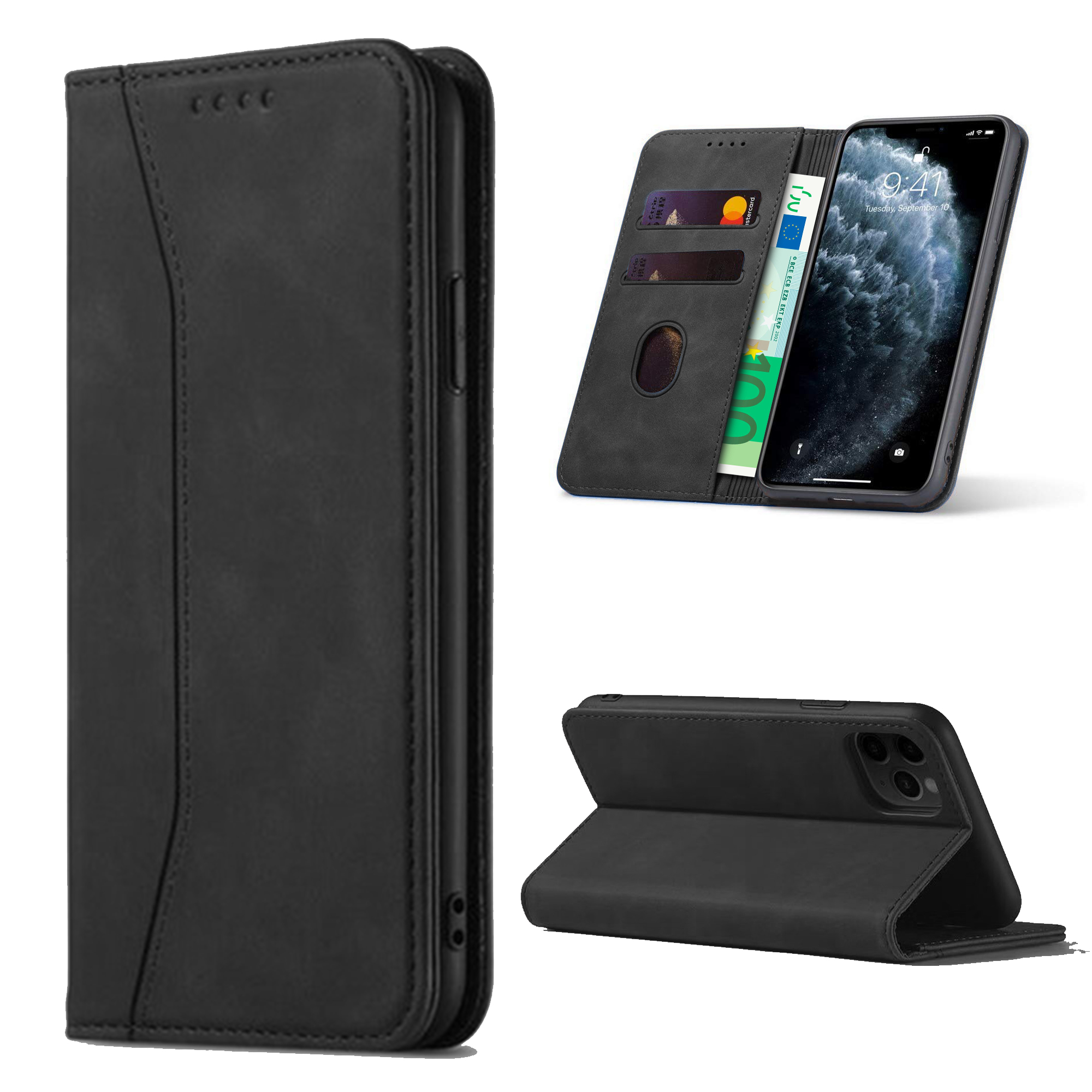 JVS Products iPhone 18 Pro hoesje - Bookcase - Pasjeshouder - Portemonnee - Kunstleer - Zwart