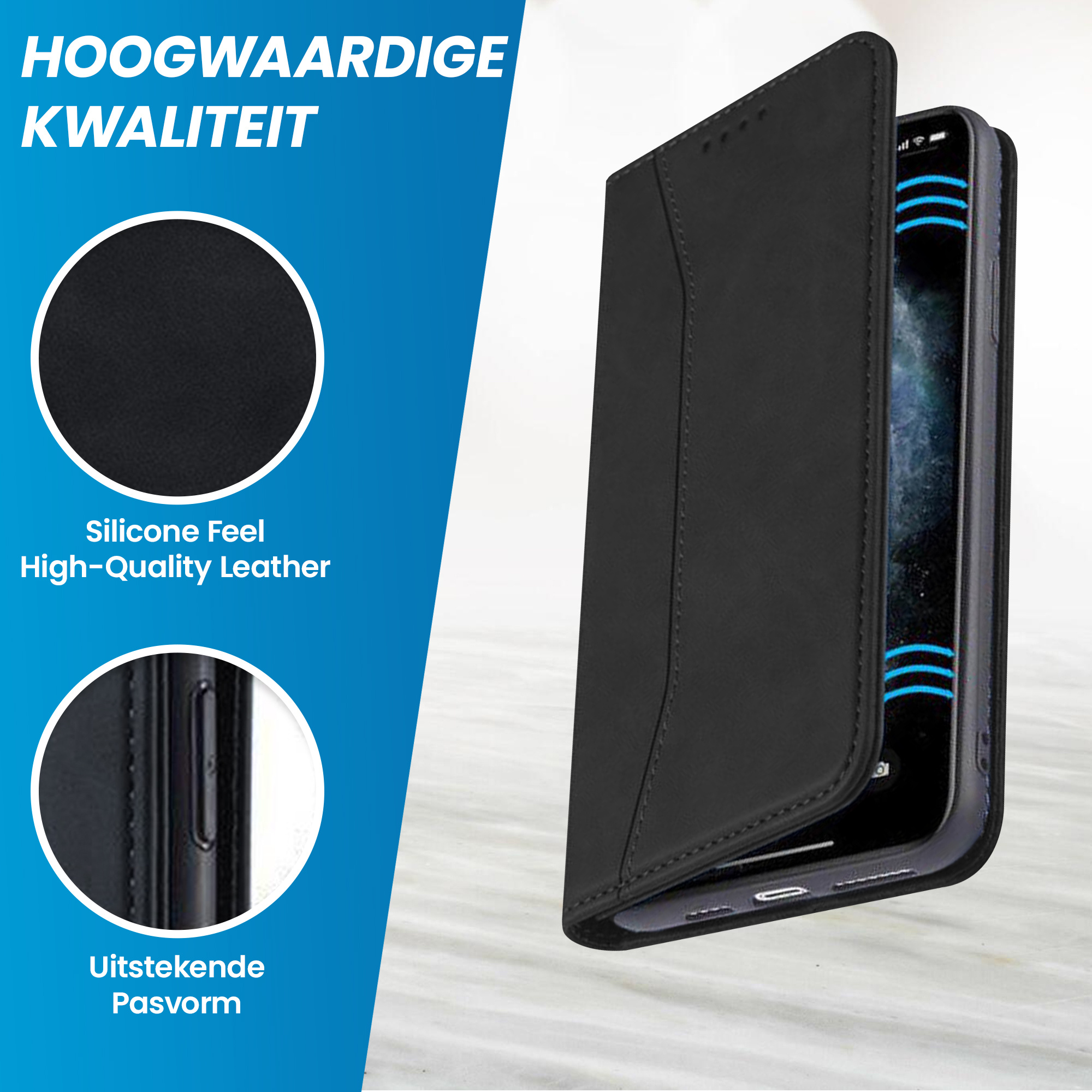JVS Products iPhone 18 Pro hoesje - Bookcase - Pasjeshouder - Portemonnee - Kunstleer - Zwart