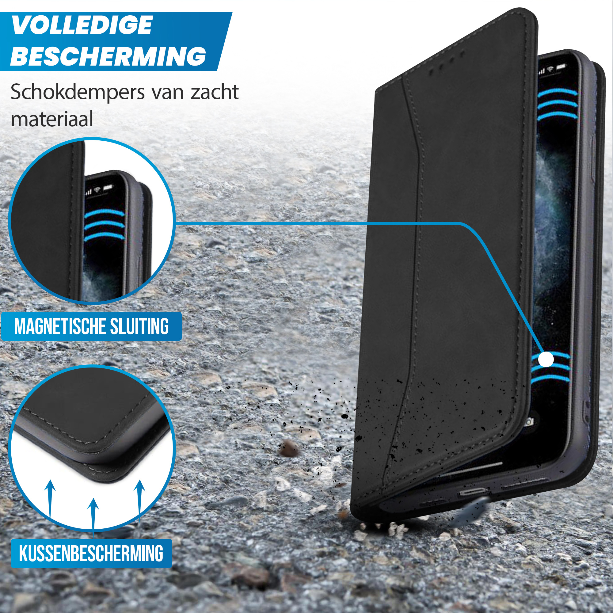 JVS Products iPhone 18 Pro hoesje - Bookcase - Pasjeshouder - Portemonnee - Kunstleer - Zwart