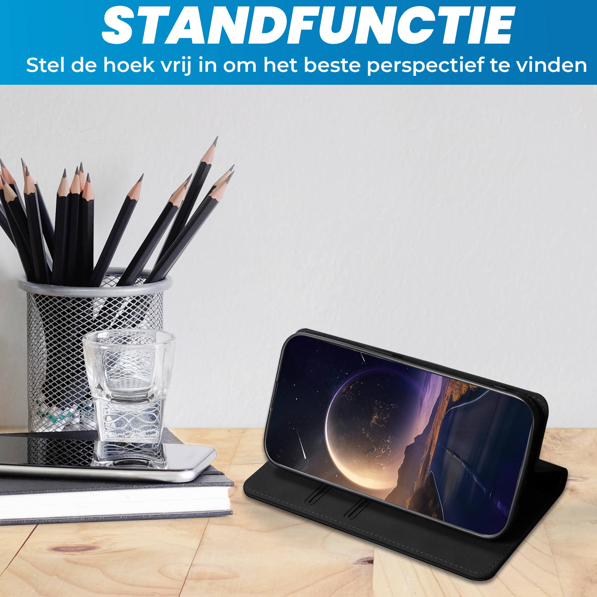 JVS Products iPhone 18 Pro hoesje - Bookcase - Pasjeshouder - Portemonnee - Kunstleer - Zwart