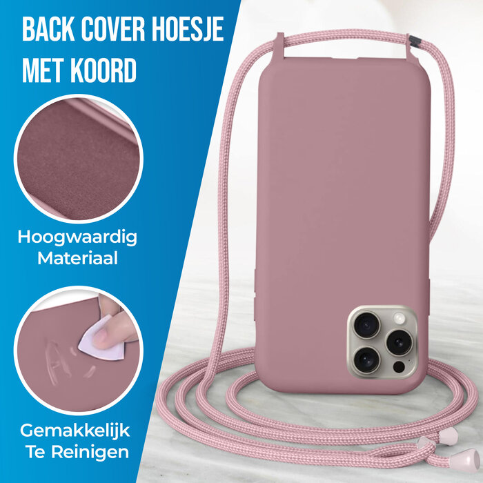 JVS Products iPhone 18 Pro hoesje - Backcover - Koord - Softcase - Flexibel - TPU - Oudroze