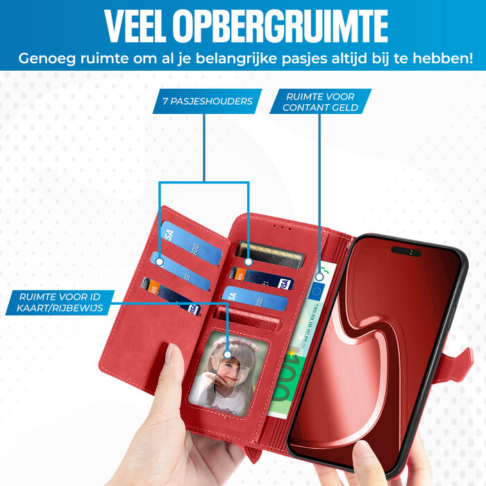 JVS Products iPhone 18 Pro hoesje - Bookcase - Koord - Pasjeshouder - Portemonnee - Bloemenpatroon - Kunstleer - Rood