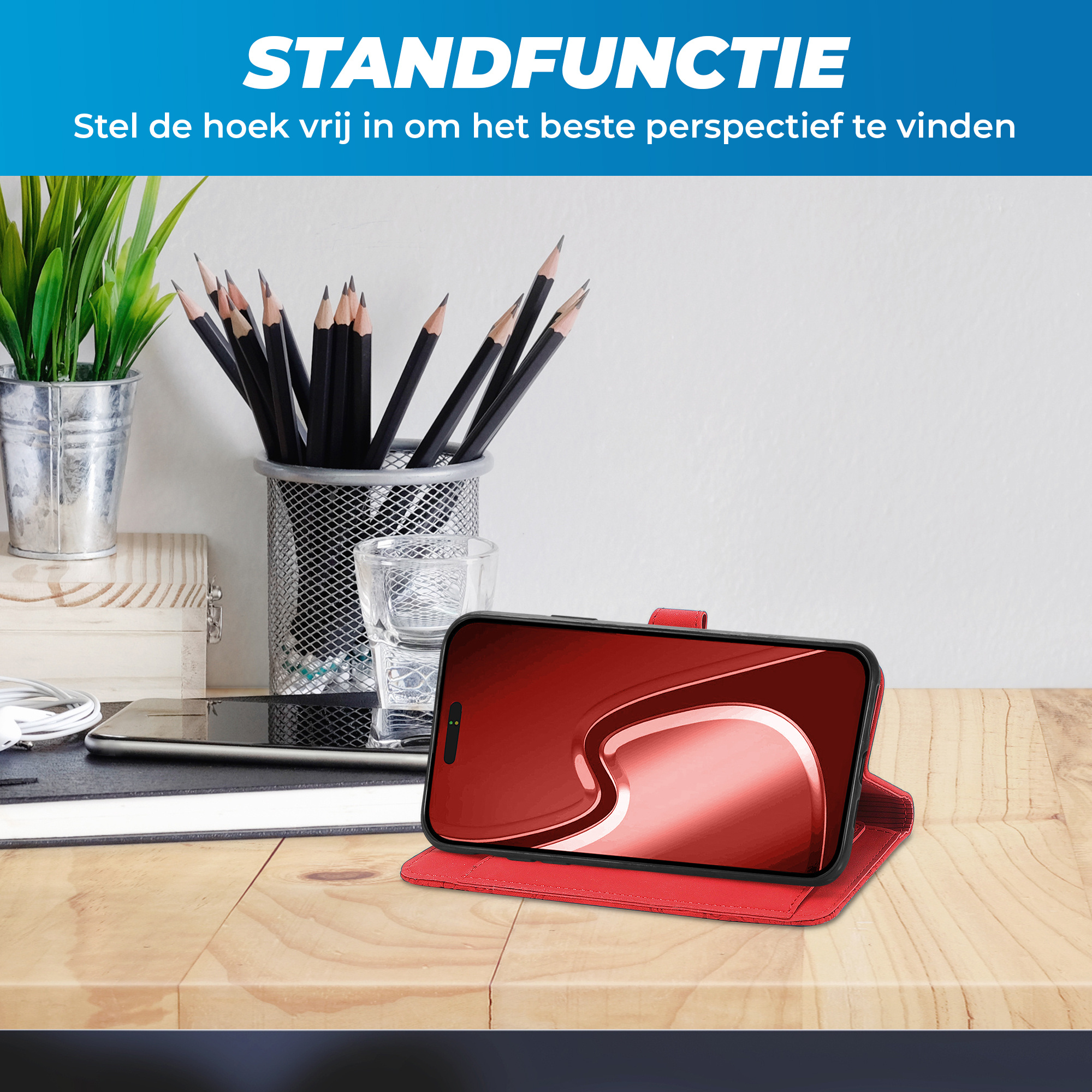 JVS Products iPhone 18 Pro hoesje - Bookcase - Koord - Pasjeshouder - Portemonnee - Bloemenpatroon - Kunstleer - Rood