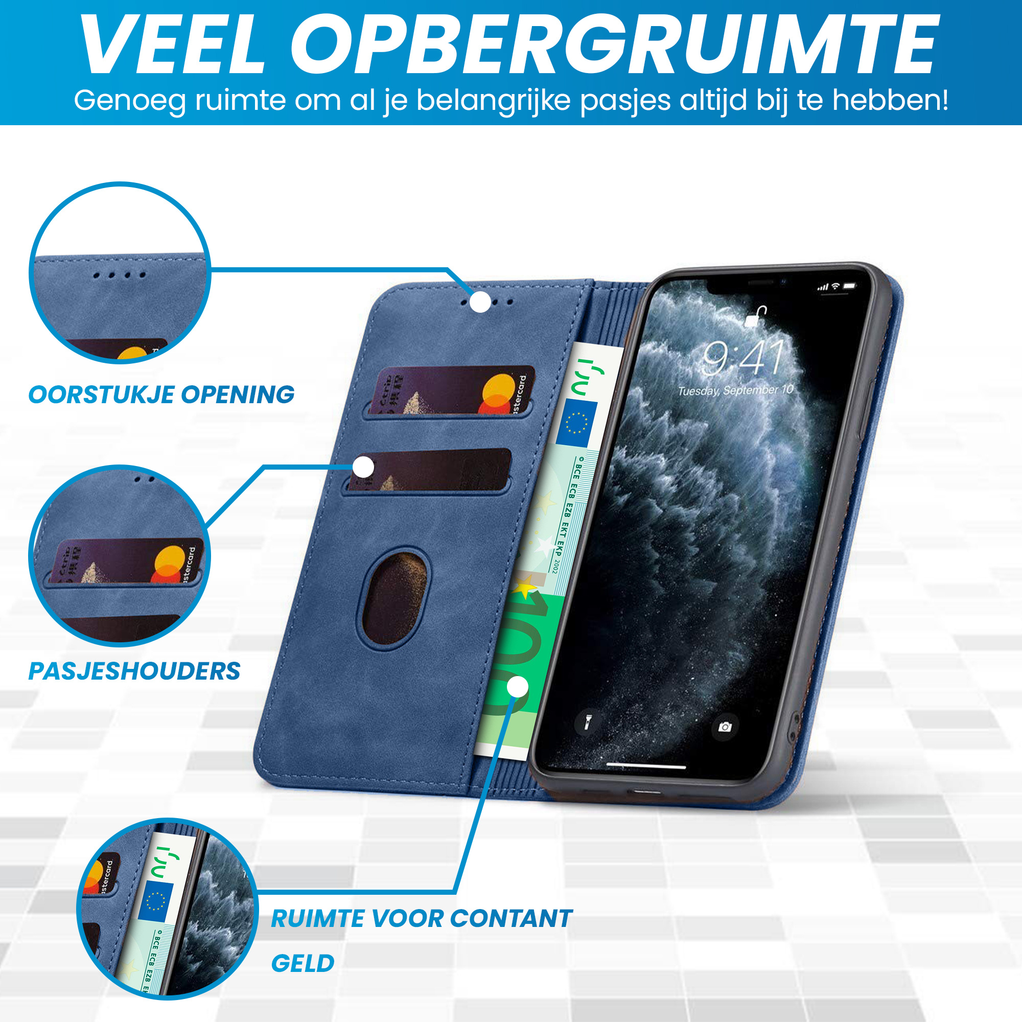 JVS Products iPhone 18 Pro hoesje - Bookcase - Pasjeshouder - Portemonnee - Kunstleer - Blauw
