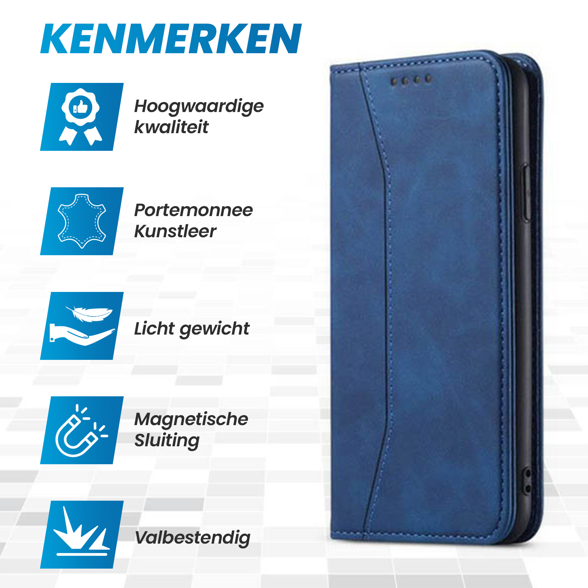 JVS Products iPhone 18 Pro hoesje - Bookcase - Pasjeshouder - Portemonnee - Kunstleer - Blauw