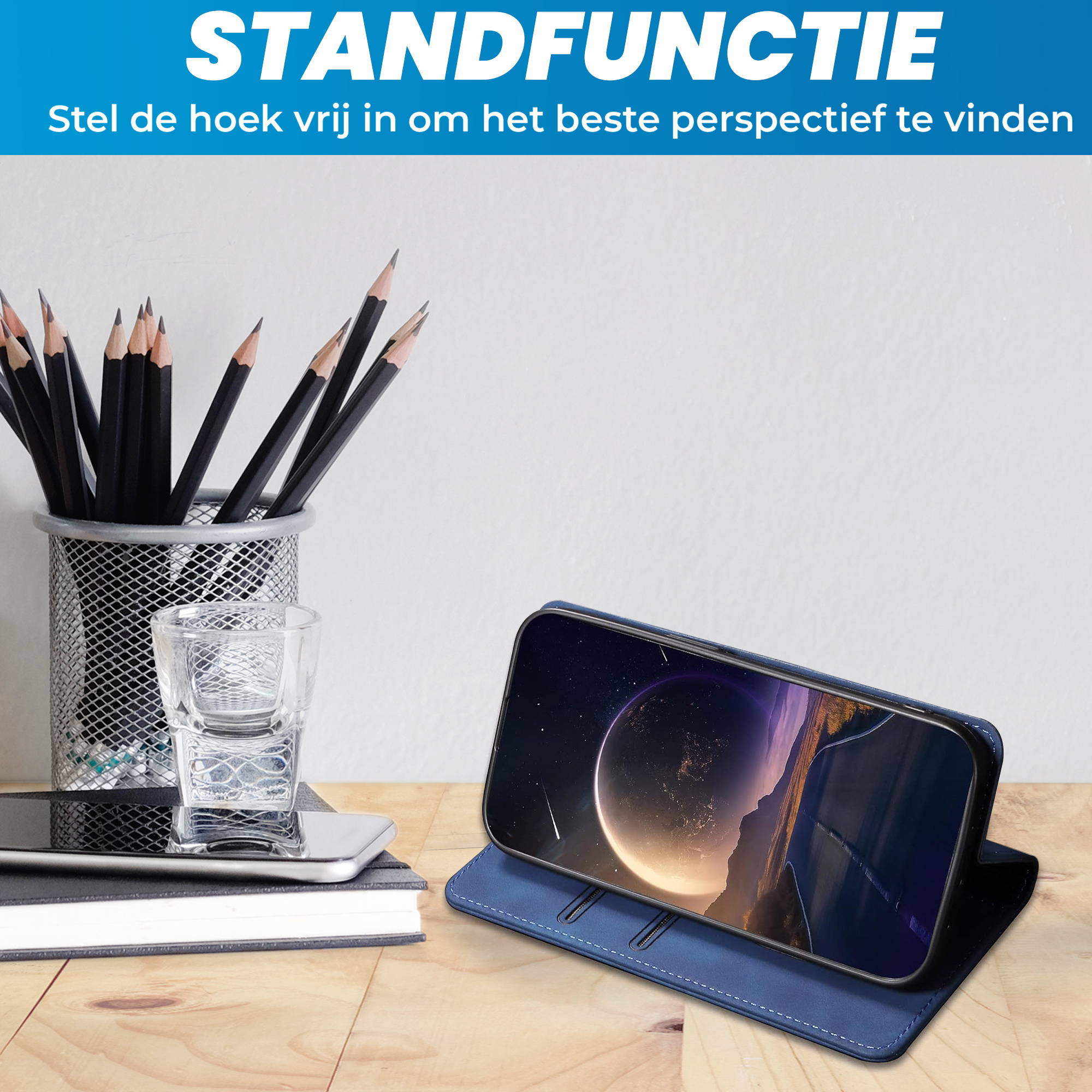 JVS Products iPhone 18 Pro hoesje - Bookcase - Pasjeshouder - Portemonnee - Kunstleer - Blauw