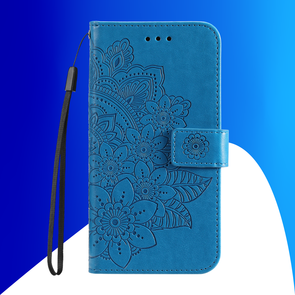 JVS Products iPhone 18 Pro Max hoesje - Bookcase - Pasjeshouder - Portemonnee - Bloemenprint - Kunstleer - Blauw