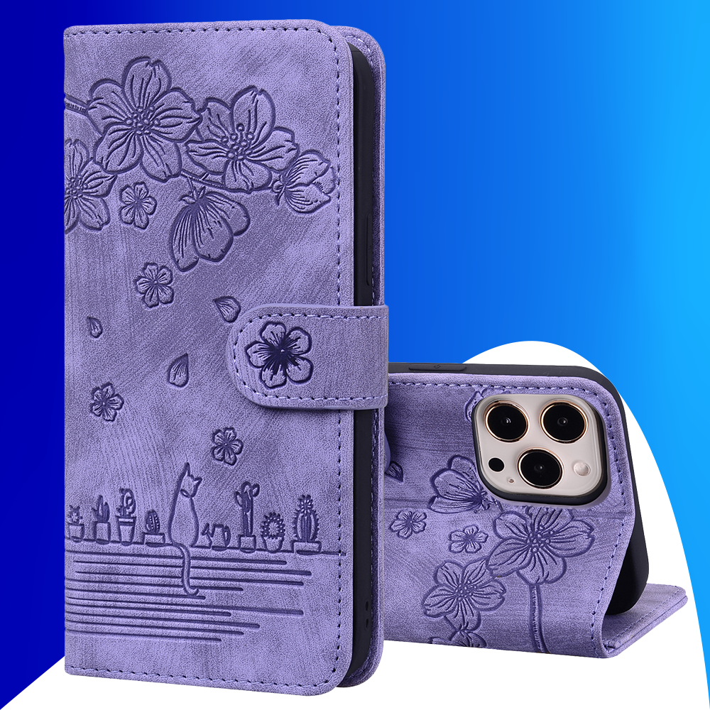 JVS Products iPhone 18 Pro Max hoesje - Bookcase - Koord - Pasjeshouder - Portemonnee - Camerabescherming - Bloemenpatroon - Kunstleer - Paars