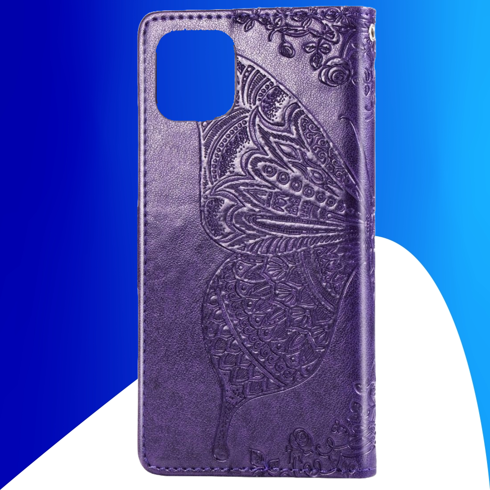 JVS Products iPhone 18 Pro hoesje - Bookcase - Pasjeshouder - Portemonnee - Vlinderpatroon - Kunstleer - Donkerpaars
