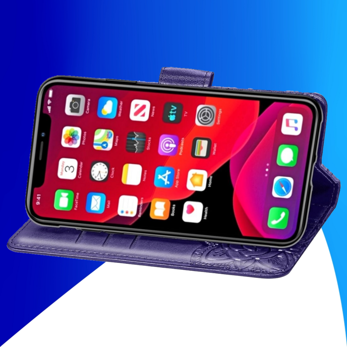 JVS Products iPhone 18 Pro hoesje - Bookcase - Pasjeshouder - Portemonnee - Vlinderpatroon - Kunstleer - Donkerpaars