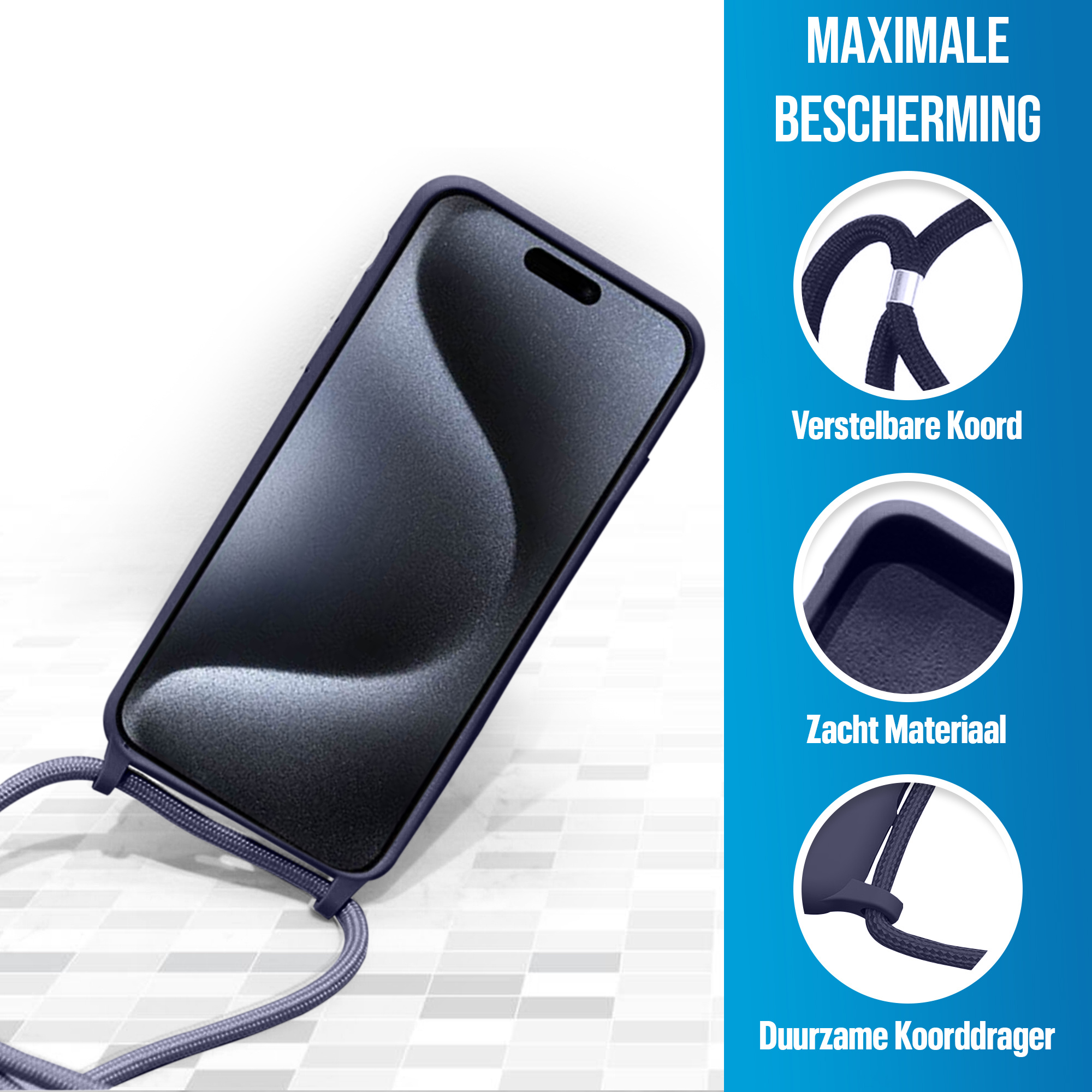 JVS Products iPhone 18 Pro Max hoesje - Backcover - Koord - Softcase - Flexibel - TPU - Paars