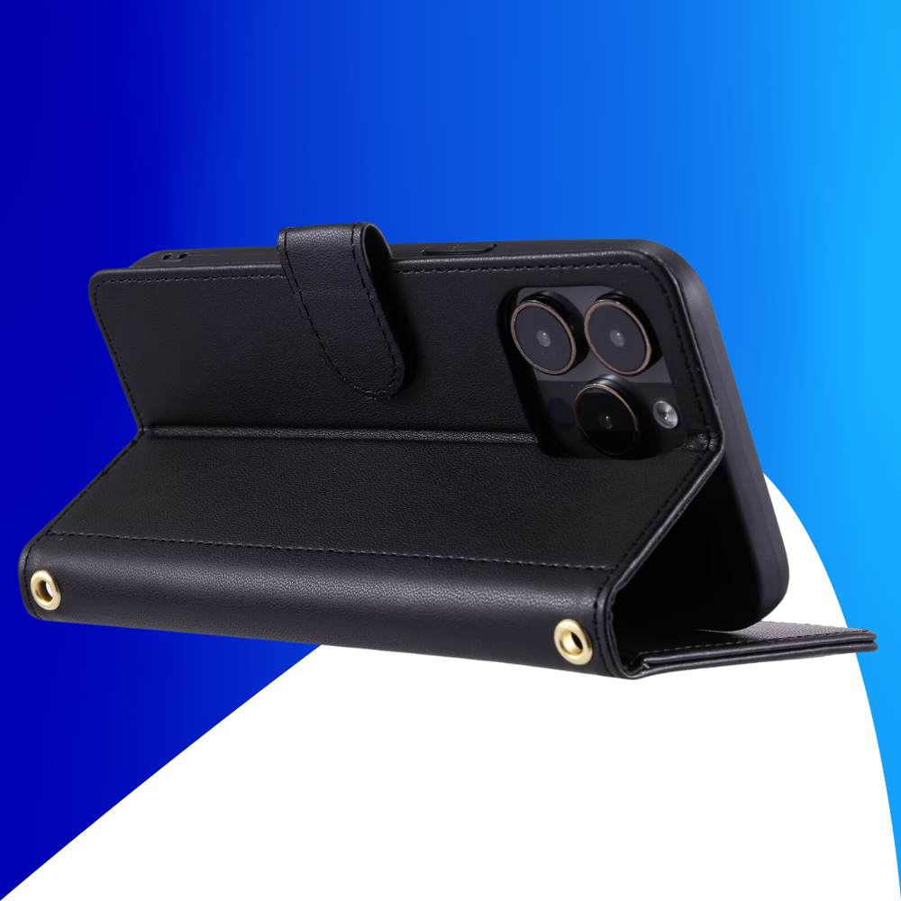 JVS Products iPhone 18 Pro Max hoesje - Bookcase - Pasjeshouder - Koord - Kunstleer - Zwart