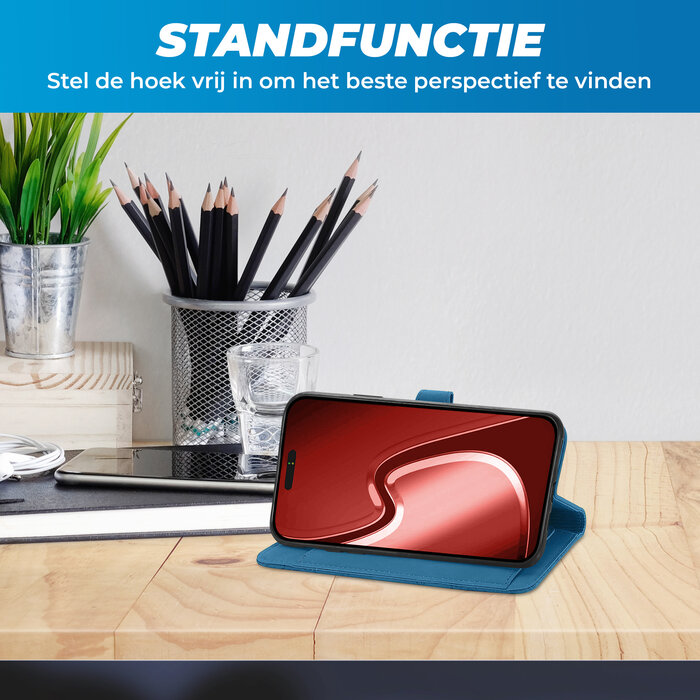 JVS Products iPhone 18 Pro Max hoesje - Bookcase - Koord - Pasjeshouder - Portemonnee - Bloemenpatroon - Kunstleer - Blauw