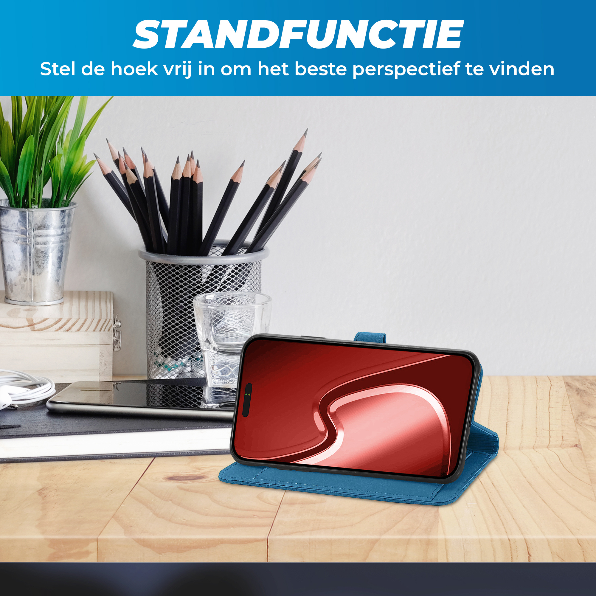 JVS Products iPhone 18 Pro Max hoesje - Bookcase - Koord - Pasjeshouder - Portemonnee - Bloemenpatroon - Kunstleer - Blauw