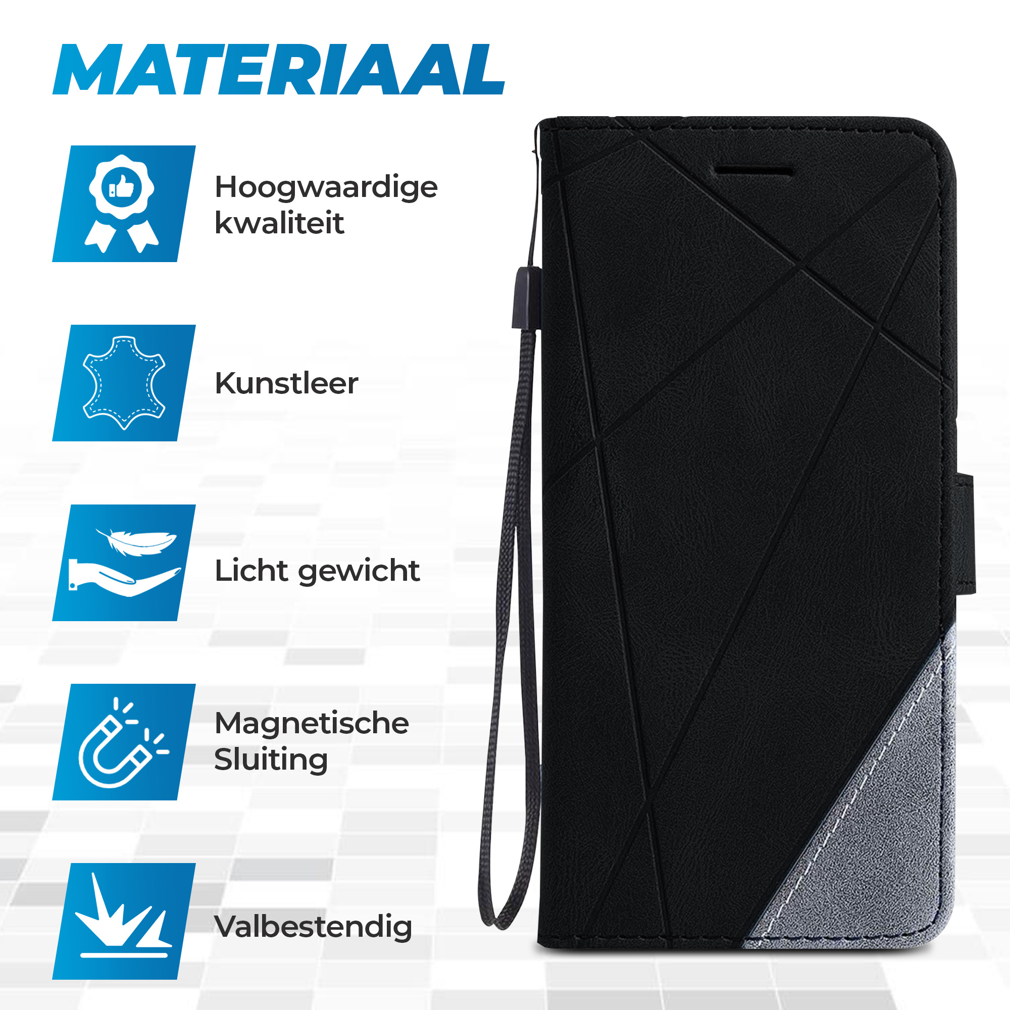 JVS Products iPhone 18 Pro Max hoesje - Bookcase - Pasjeshouder - Portemonnee - Patroon - Kunstleer - Zwart