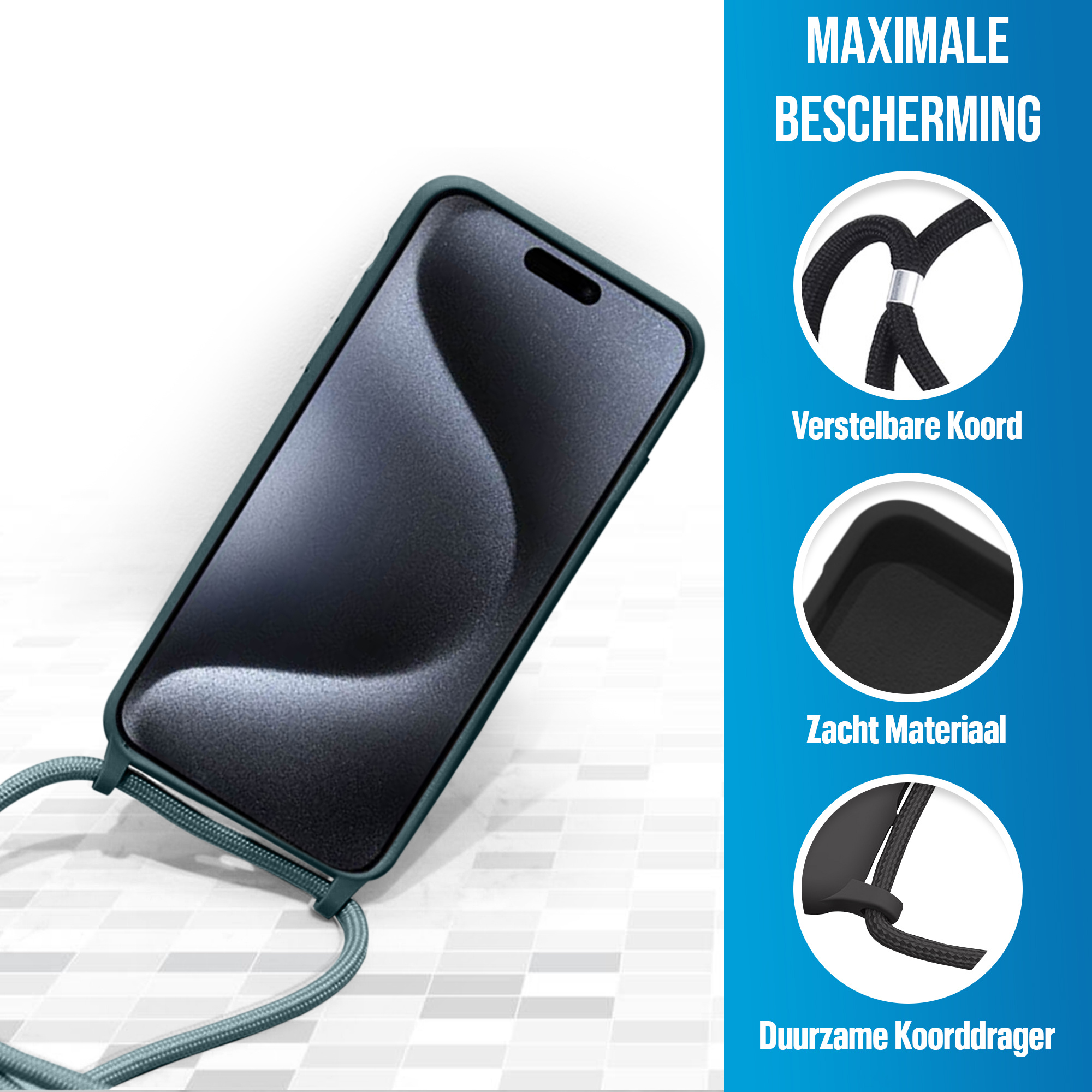 JVS Products iPhone 18 Pro Max hoesje - Backcover - Koord - Softcase - Flexibel - TPU - Groen