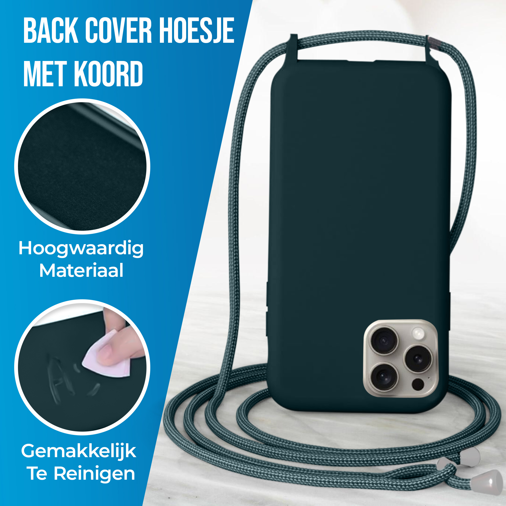 JVS Products iPhone 18 Pro Max hoesje - Backcover - Koord - Softcase - Flexibel - TPU - Groen