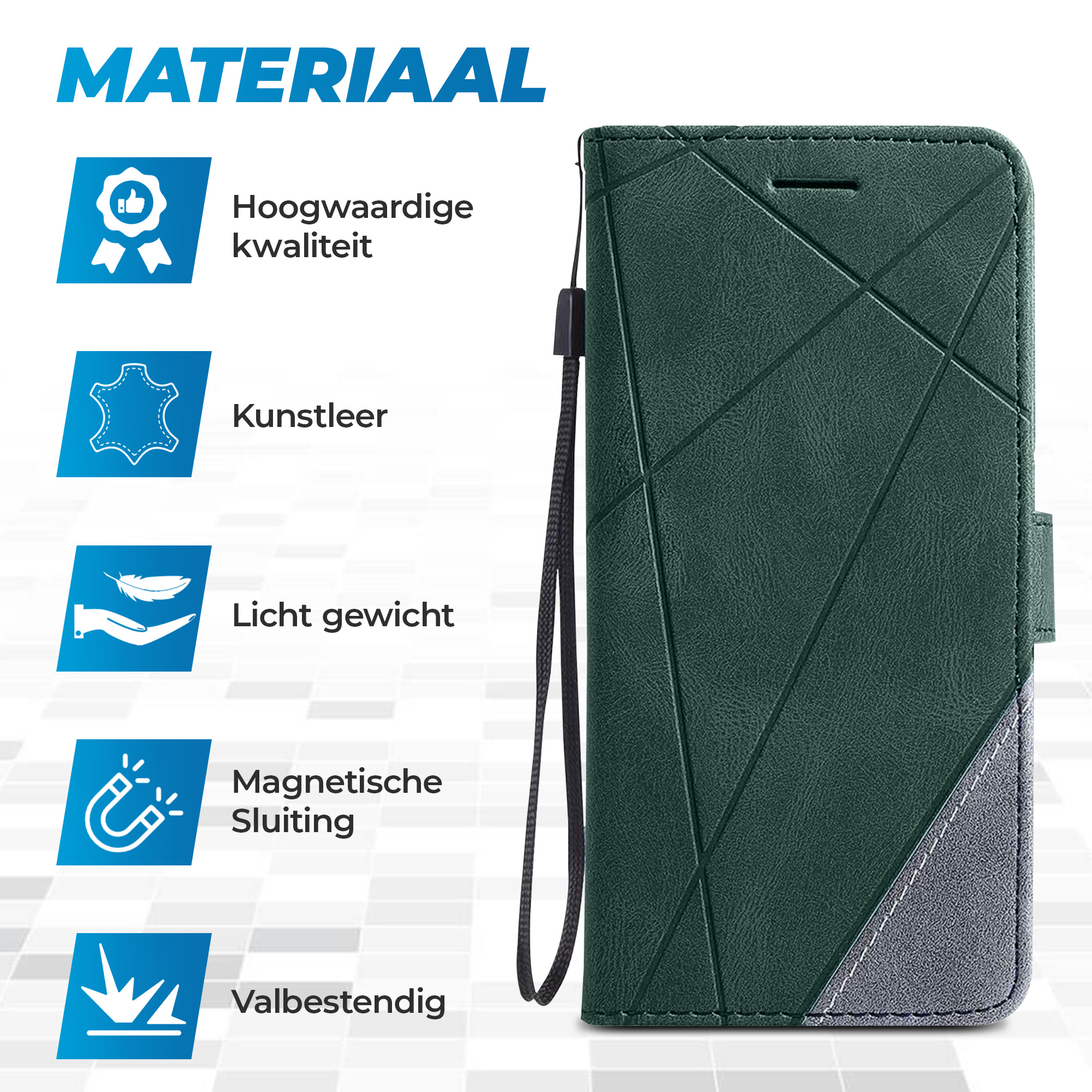 JVS Products iPhone 18 Pro hoesje - Bookcase - Pasjeshouder - Portemonnee - Patroon - Kunstleer - Groen