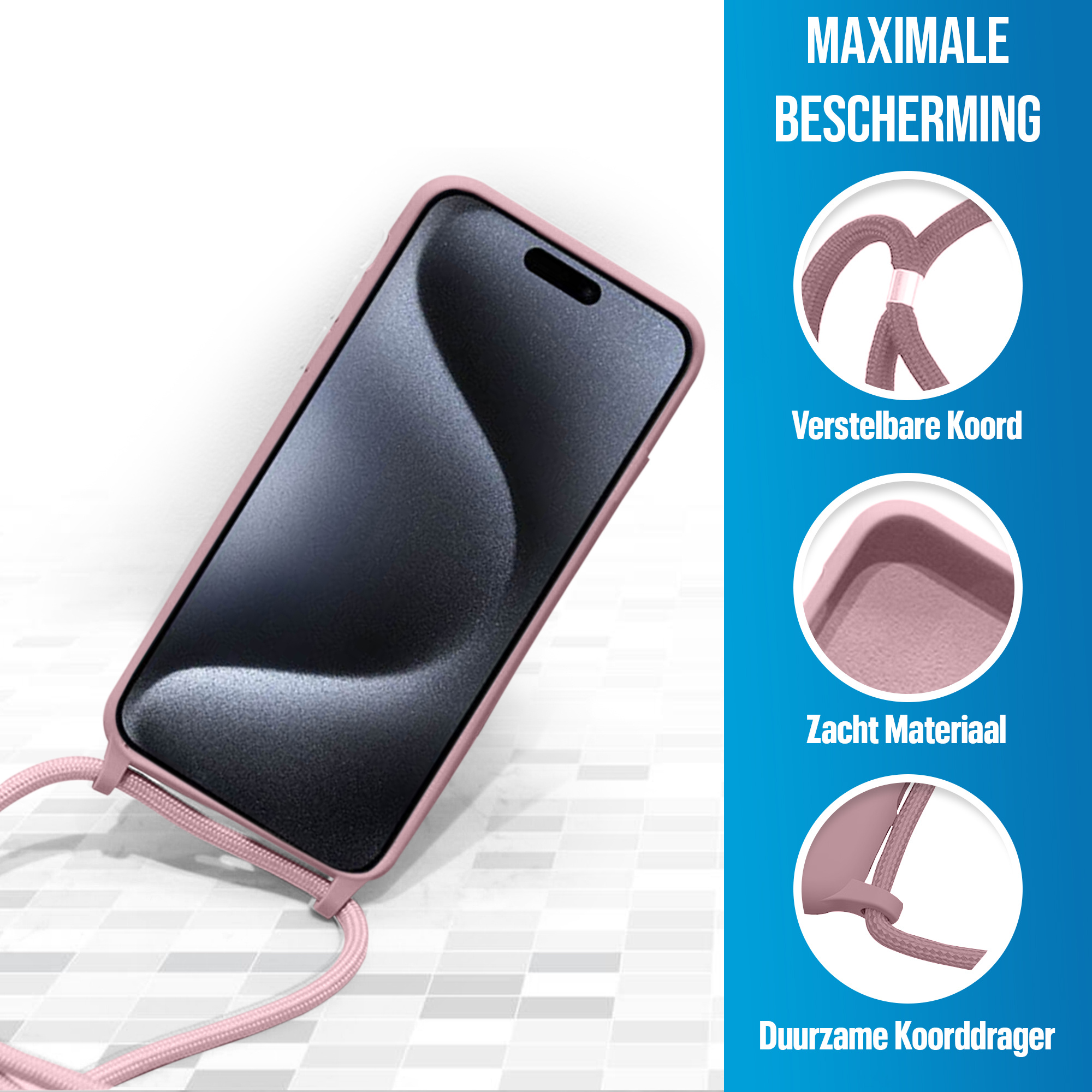 JVS Products iPhone 18 Pro Max hoesje - Backcover - Koord - Softcase - Flexibel - TPU - Oudroze